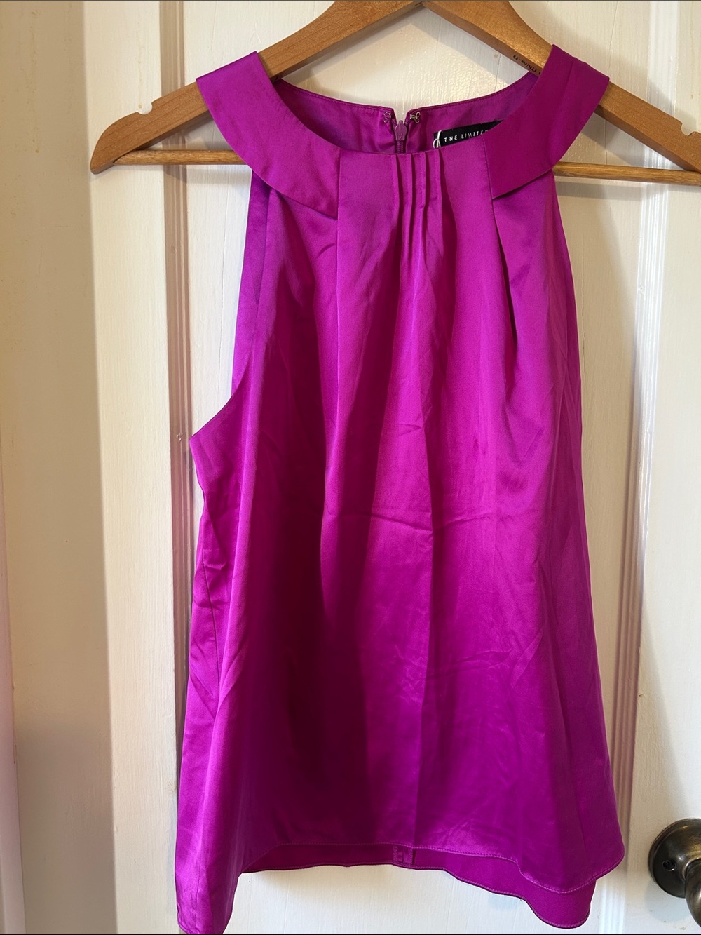 The Limited Vibrant Fuchsia Sleeveless Pleated Neck Top